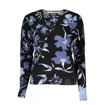 Desigual Chic Контрастный круглый вырез женский свитер, черный