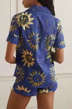 DESMOND & DEMPSEY + NET SUSTAIN Пижамный комплект из органического хлопка с принтом Sol, синий