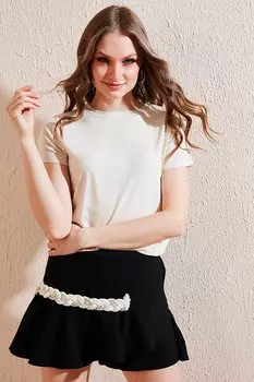 Детальная блузка с круглым вырезом и разрезом 5863431 Lela