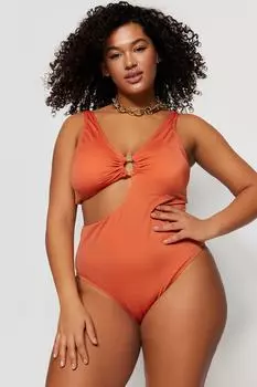Детальный купальник с V-образным вырезом Trendyol, оранжевый