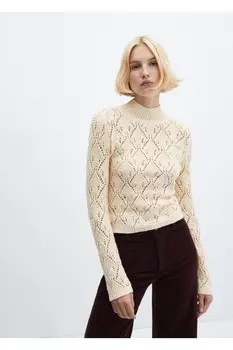 Детальный свитер редкой вязки Mango, экрю