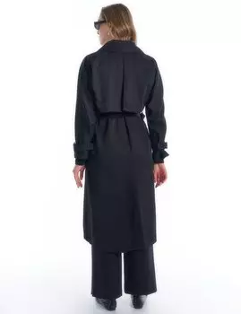 Детальный тренч с двубортным воротником и поясом, черный KYR