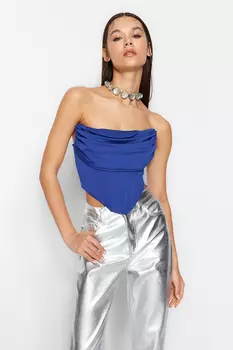 Детальный трикотажный корсет Saks на укороченной подкладке Trendyol, темно-синий