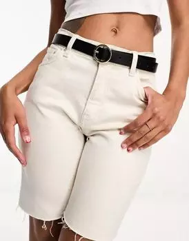 Детали – Черный ремень с круглой золотой пряжкой Pieces