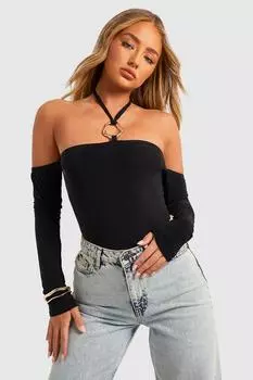 Детали отделки облегающего боди Boohoo, черный