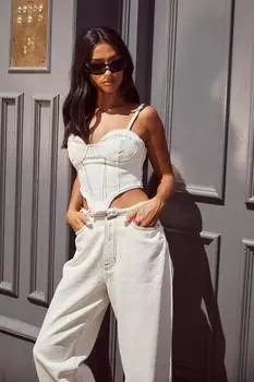 Детали по швам корсетный топ из денима Boohoo, белый