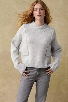 Детали шва, джемпер с резинкой и воротником стойкой Next, серый