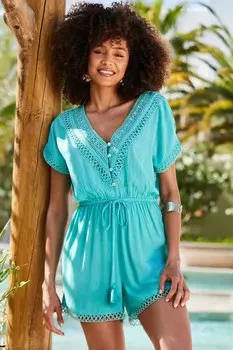 Детали вязания крючком комбинезон с завязками на талии Sosandar, синий