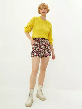 Детализированные женские шорты с цветочным узором и карманами с эластичной резинкой на талии LCW Casual