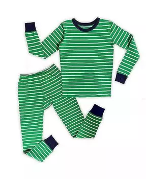 Дети Детская обтягивающая пижама из 100 % органического хлопка, продаваемая по справедливой торговле, комплект из 2 предметов Mightly, зеленый