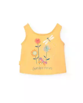 Детка девочка хлопковая футболка с рисунком спереди Boboli, жёлтый