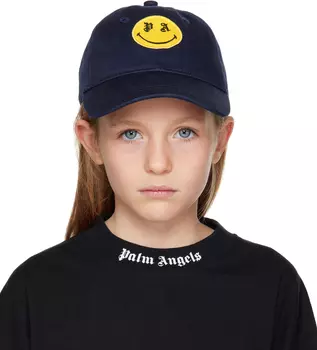 Детская бейсболка с изображением синего смайлика Palm Angels