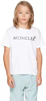 Детская белая бондовая футболка Moncler Enfant
