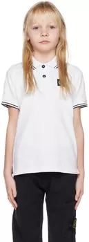 Детская белая футболка-поло с нашивками Stone Island Junior
