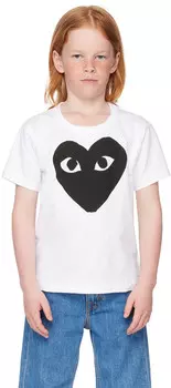 Детская белая футболка с большим черным сердцем COMME des GARcONS PLAY
