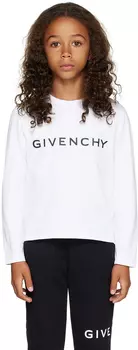Детская белая футболка с длинным рукавом с принтом Givenchy