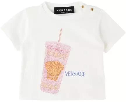 Детская белая футболка с кружкой для путешествий Versace