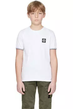 Детская белая футболка с нашивками Stone Island Junior