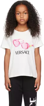 Детская белая футболка с сердечком Medusa Versace