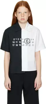 Детская белая и черная поплиновая рубашка-сплит MM6 Maison Margiela