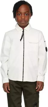 Детская белая рубашка на молнии из габардина Emerized C.P. Company Kids