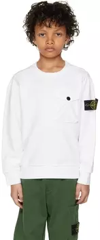 Детская белая толстовка с карманами Stone Island Junior