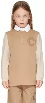 Детская бежевая футболка-поло с вышивкой Burberry