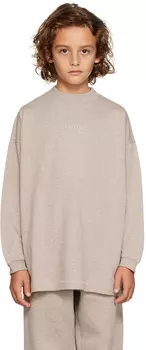Детская бежевая футболка с длинным рукавом на связке Fear of God ESSENTIALS