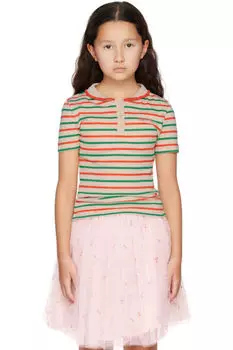 Детская бежевая рубашка-поло в полоску Edelyne Bonpoint