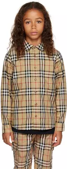 Детская бежевая рубашка в винтажную клетку Burberry