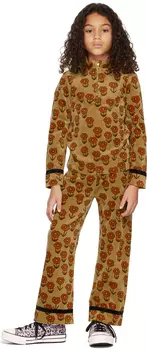 Детская бежевая велюровая футболка с длинным рукавом Spaceflower Mini Rodini