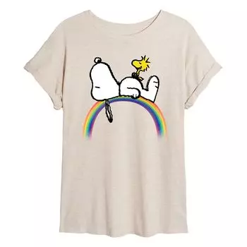 Детская большая футболка Peanuts Snoopy & Woodstock Rainbow Licensed Character, бежевый