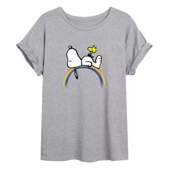 Детская большая футболка Peanuts Snoopy & Woodstock Rainbow Licensed Character, серый