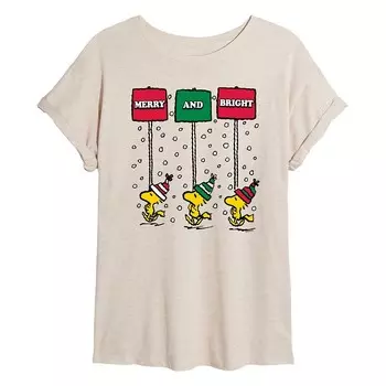 Детская большая футболка Peanuts Woodstock Merry & Bright Licensed Character, бежевый