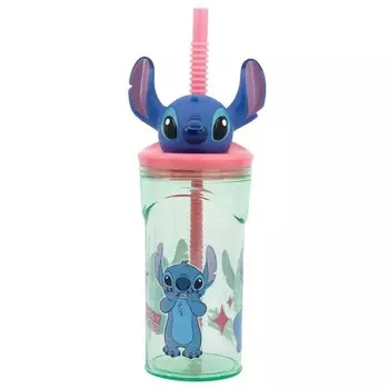 Детская чашка для питья Disney Stitch 3D с крышкой и трубочкой, 360 мл