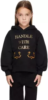 Детская черная футболка 'Handle With Care' Moschino