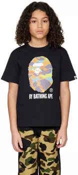Детская черная футболка с камуфляжным принтом в сетку BAPE