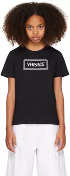 Детская черная футболка с винтажным логотипом 90-х Versace