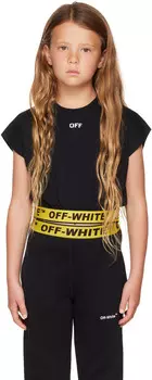 Детская черная футболка в индустриальном стиле Off-White