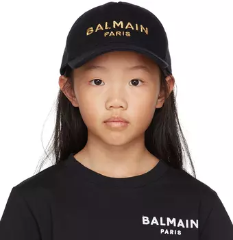 Детская черная кепка с логотипом Balmain