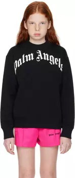 Детская черная классическая толстовка с изогнутым логотипом Palm Angels, черный/белый