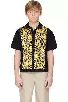 Детская черная рубашка с вставками Barocco Versace