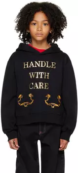 Детская черная толстовка с капюшоном 'Handle With Care' Moschino