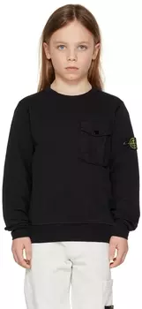 Детская черная толстовка с карманами Stone Island Junior