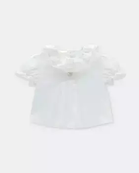 Детская девочка хлопковая блузка с воротником с оборками цвета экрю Martn Aranda, цвет Crudo