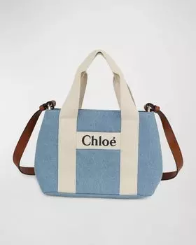 Детская джинсовая сумка через плечо в крупный рубчик Chlo, цвет Denim Blue