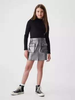 Детская джинсовая юбка карго с эффектом металлик Gap, серый