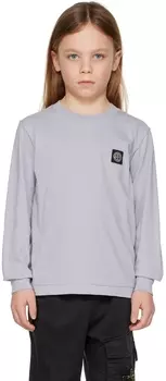 Детская фиолетовая футболка с длинными рукавами и нашивками Stone Island Junior