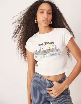 Детская футболка ASOS DESIGN с изображением Амстердама кремового цвета