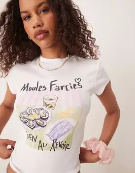 Детская футболка ASOS DESIGN с изображением морепродуктов белого цвета